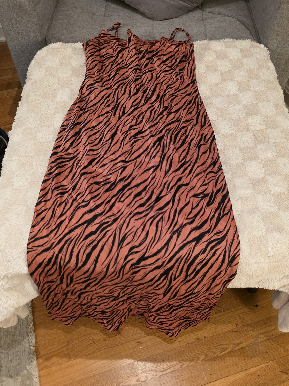 Anthropologie Coral and Black Zebra-Print Maxi Slip Dress Size Small